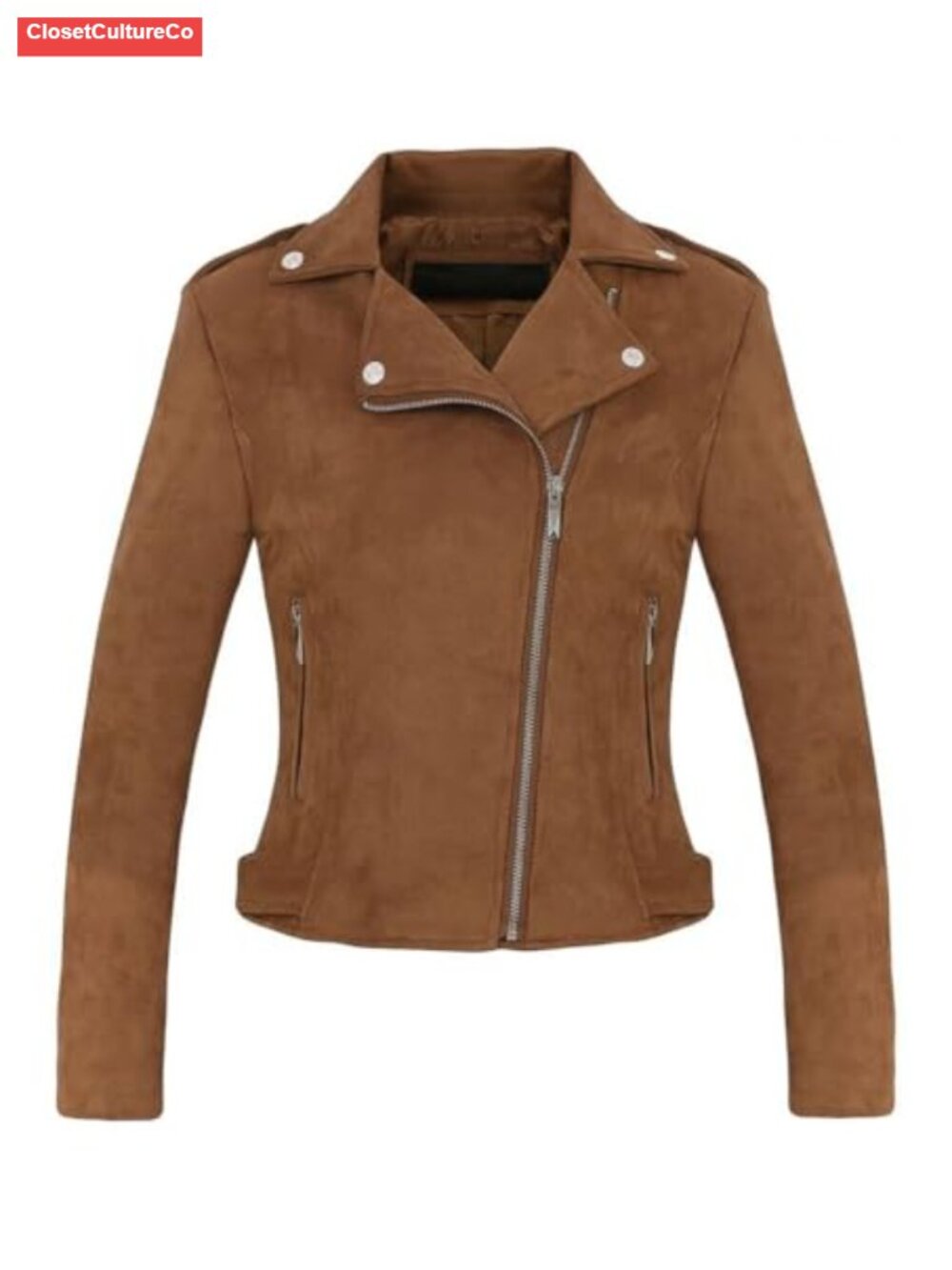 Faux Suede Moto Biker Jacket Asymmetrical Zip Fringe Women's Fitted Outwear